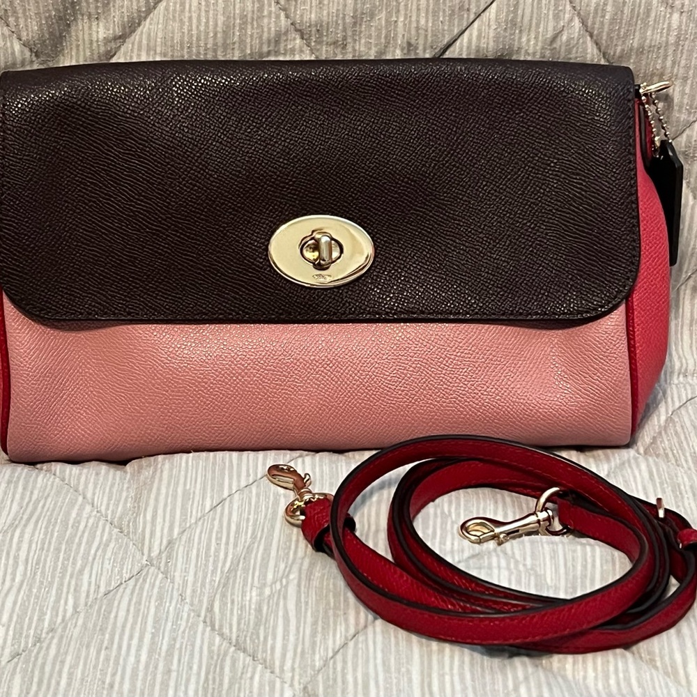 Chic Pink, Red and Maroon Crossbody Bag with Gold Turn-Lock